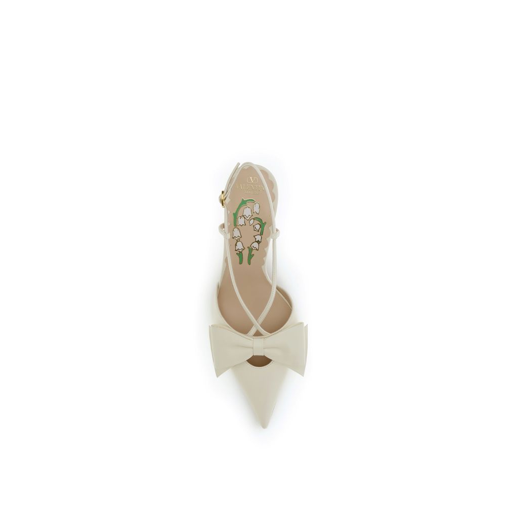 Valentino Garavani Bowow Décolleté Slingback Crema in Pelle Fiocco