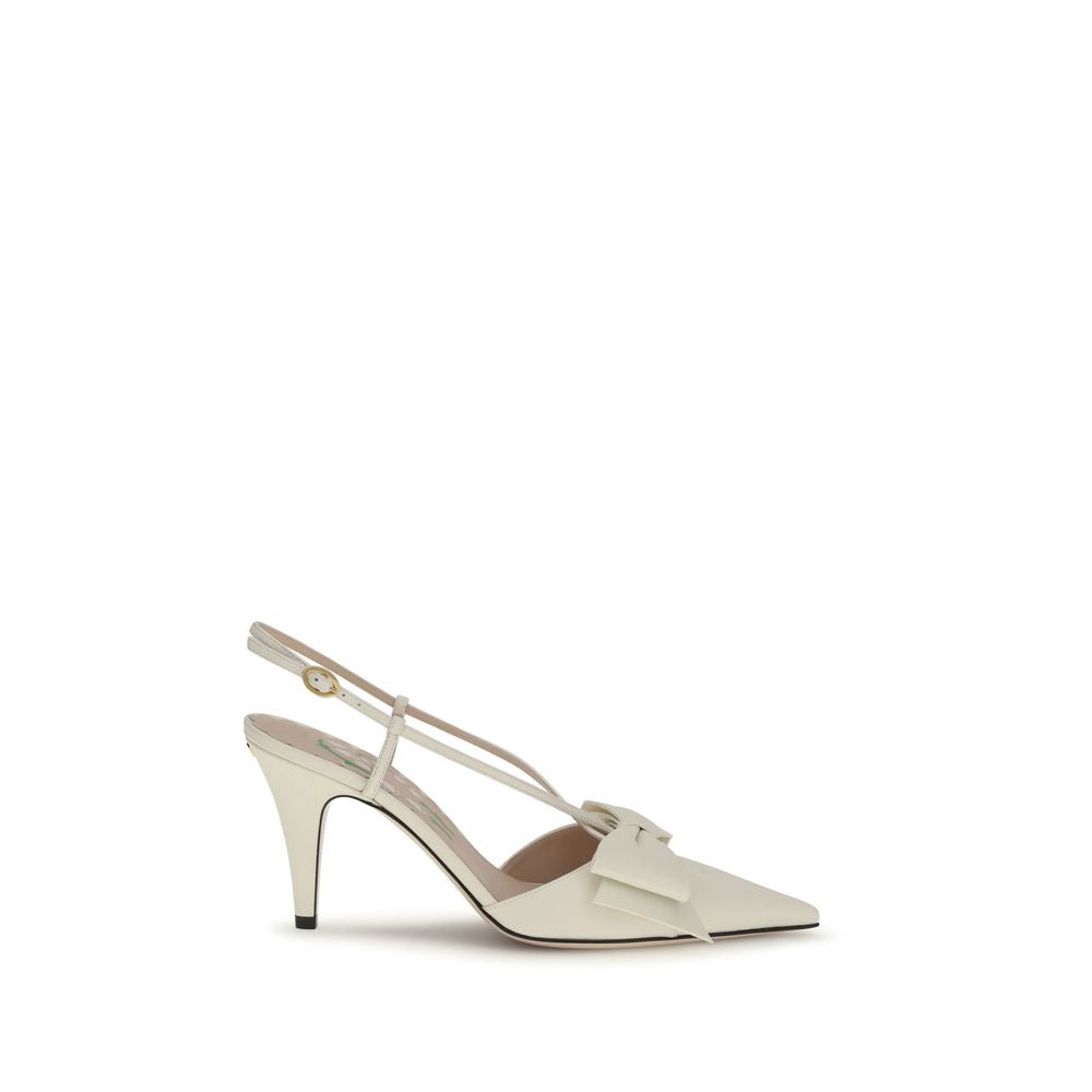 Valentino Garavani Bowow Décolleté Slingback Crema in Pelle Fiocco