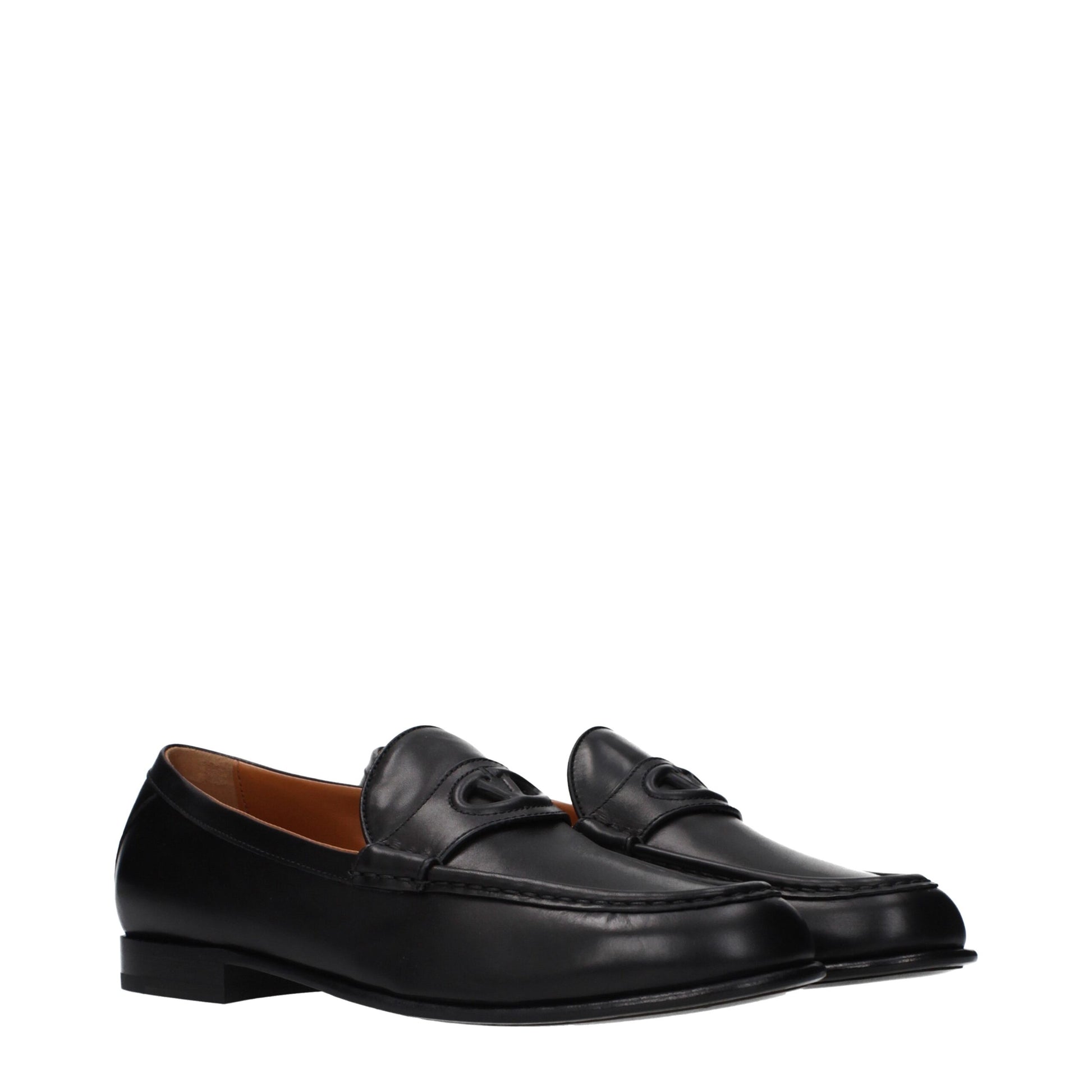 Valentino Garavani Black Leather Slip-On Loafers (Front Logo)