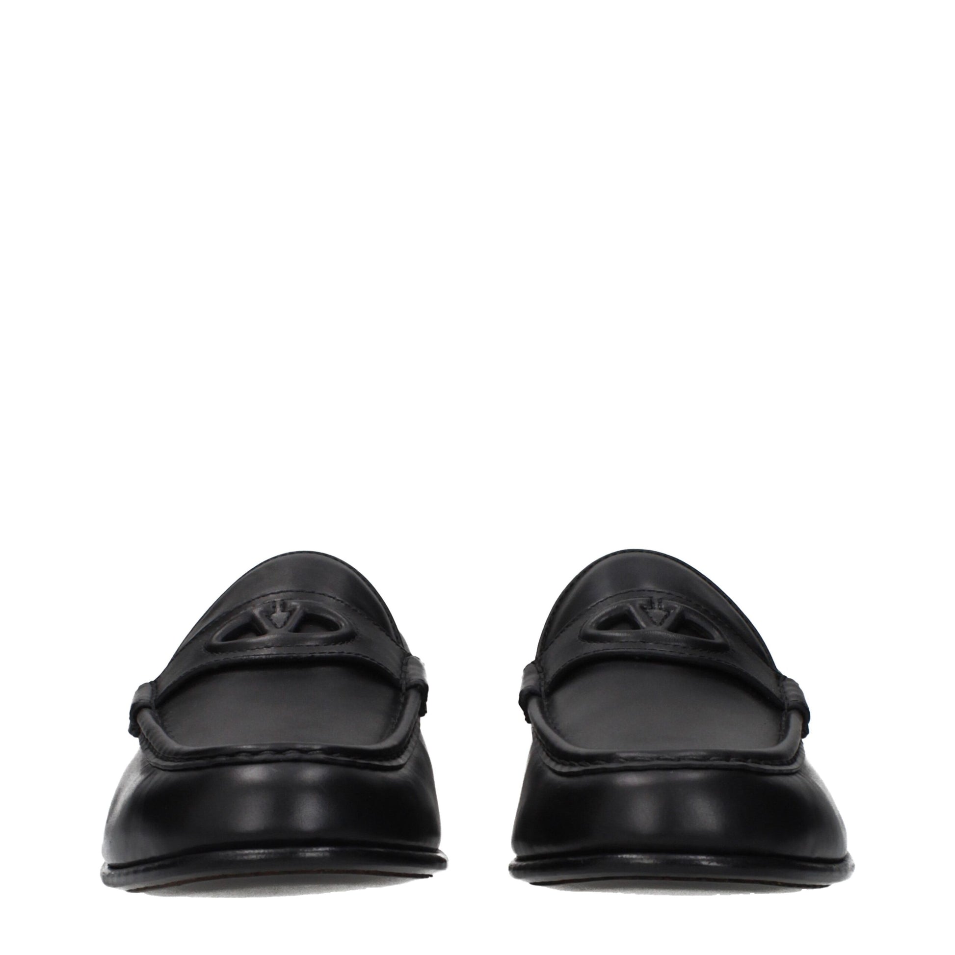 Valentino Garavani Black Leather Slip-On Loafers (Front Logo)