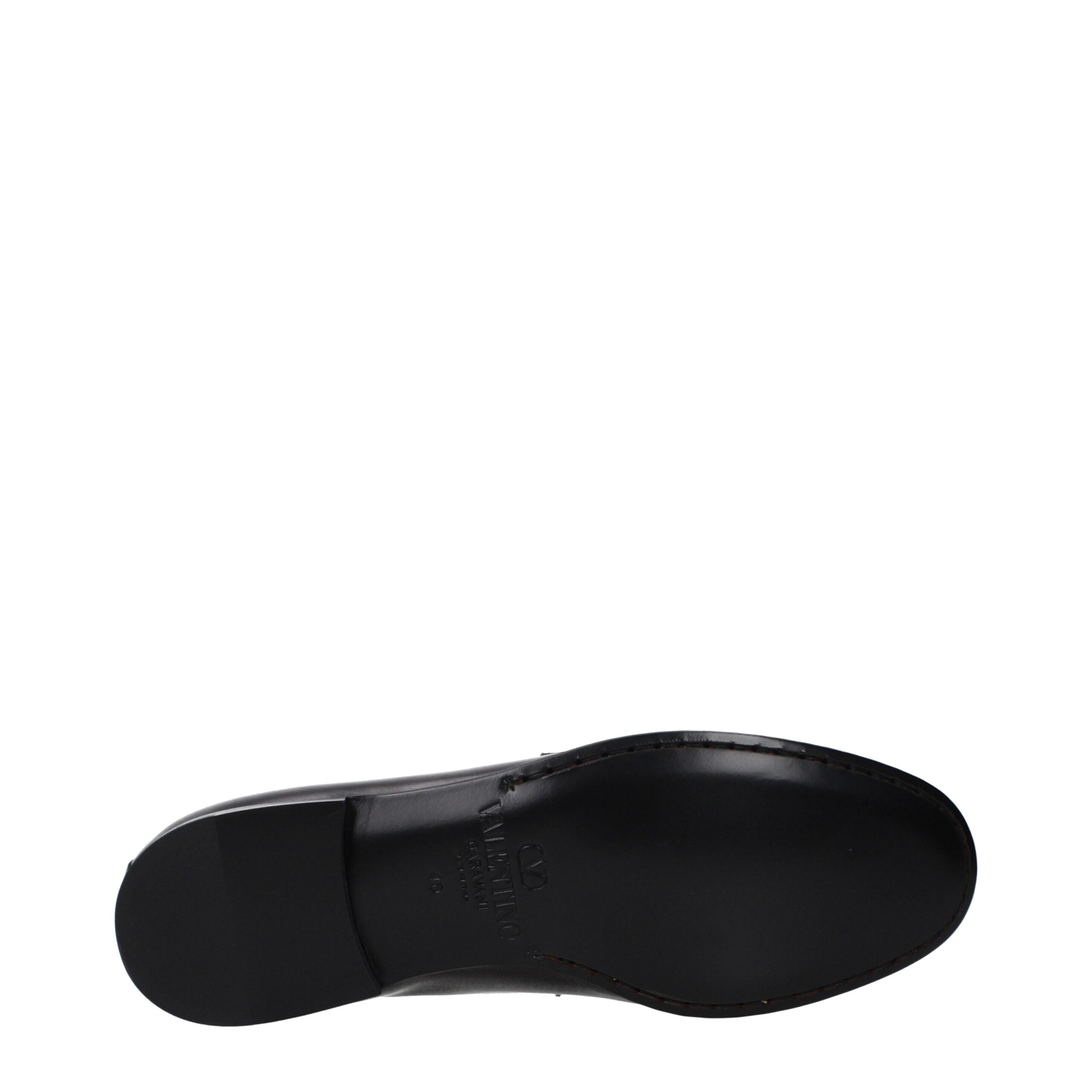 Valentino Garavani Black Leather Slip-On Loafers (Front Logo)
