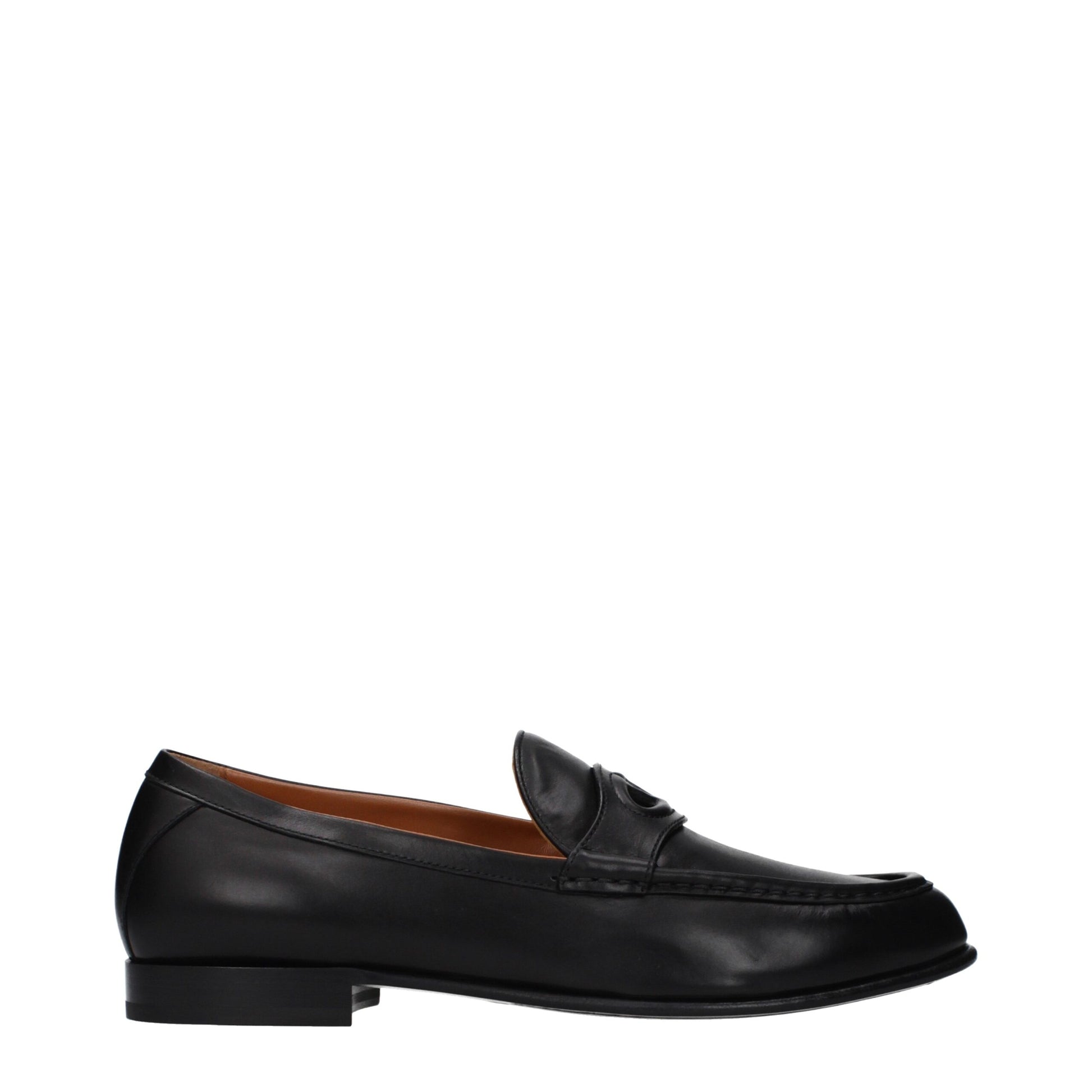 Valentino Garavani Black Leather Slip-On Loafers (Front Logo)
