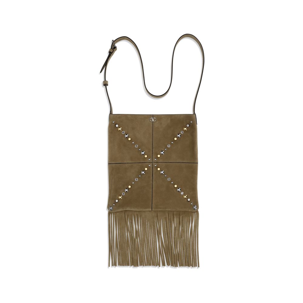 Valentino Garavani Nellcôte Borsa a Spalla in Suede Beige con Frange