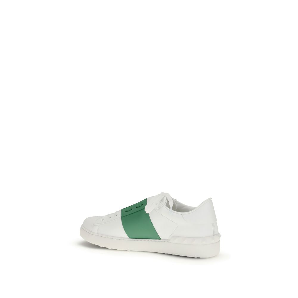 Valentino Garavani Open Sneakers Bianche in Pelle con Borchie Beige