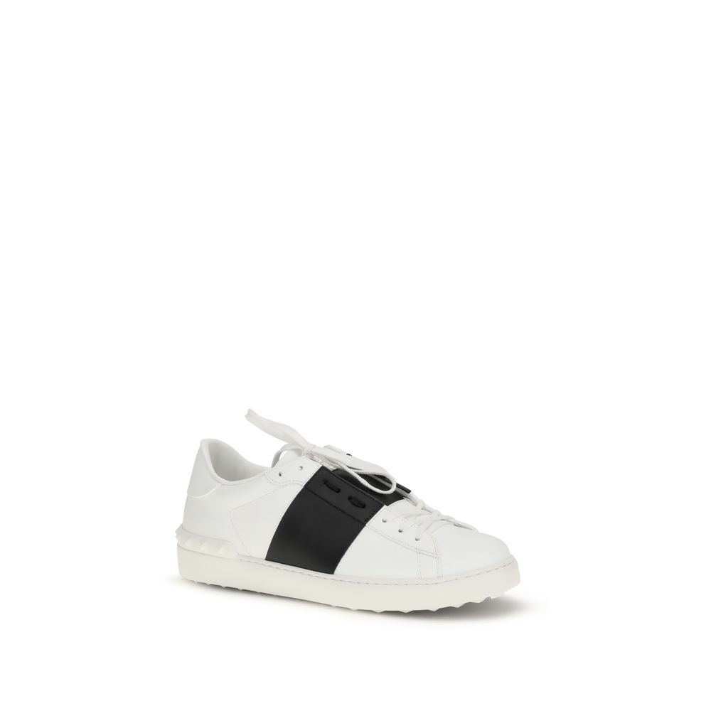Valentino Garavani Open Sneakers Bianche in Pelle con Borchie Blu