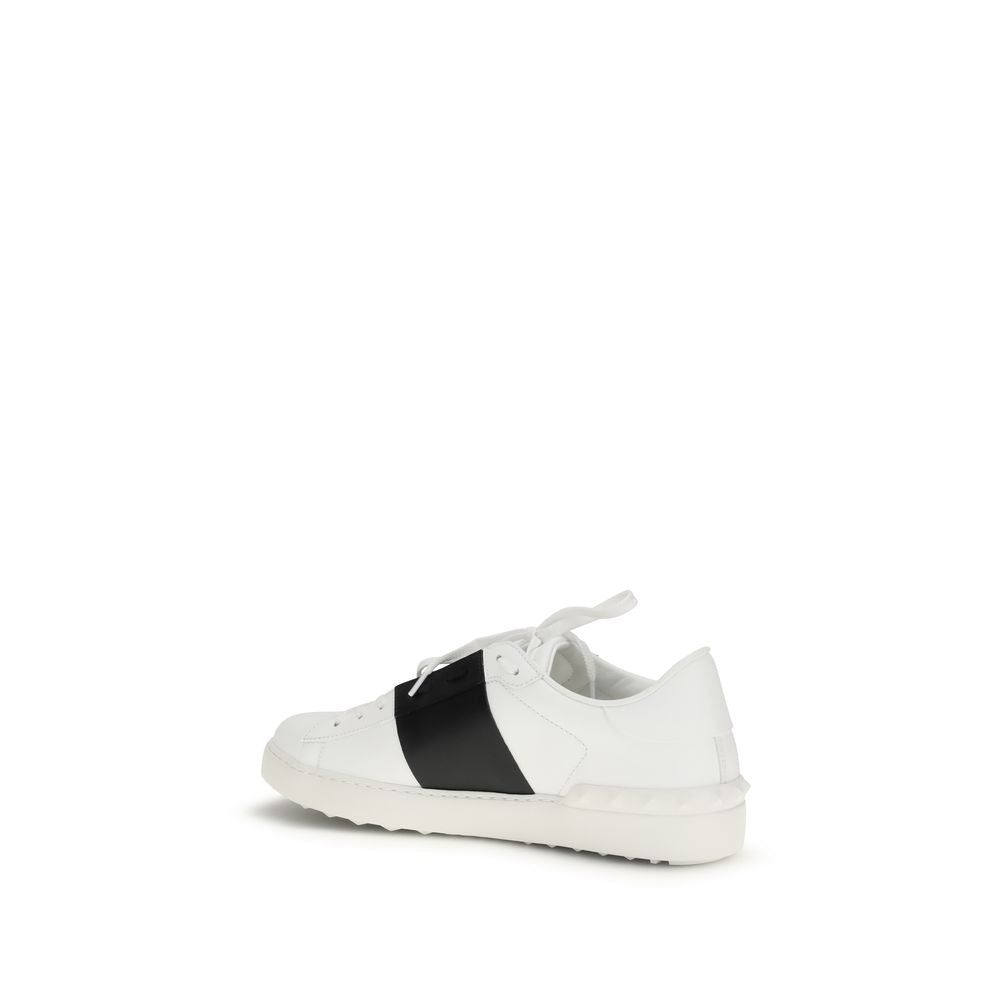 Valentino Garavani Open Sneakers Bianche in Pelle con Borchie Blu