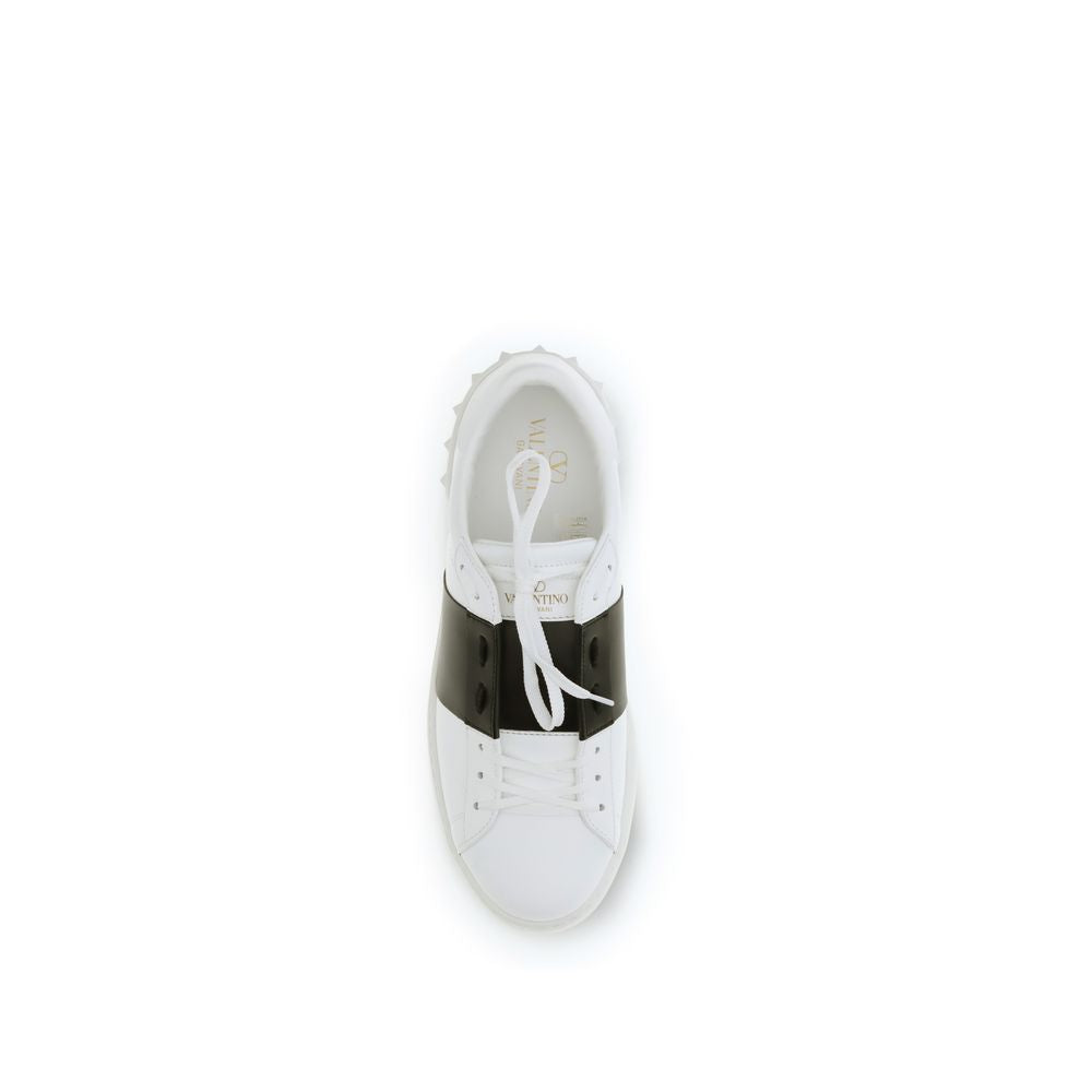 Valentino Garavani Open Sneakers Bianche in Pelle con Borchie Blu