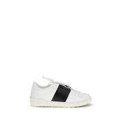 Valentino Garavani Open Sneakers Bianche in Pelle con Borchie Blu