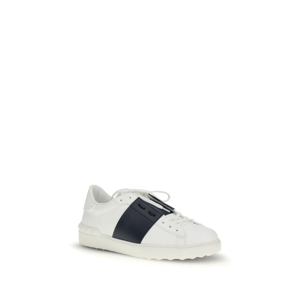 Valentino Garavani Open Sneakers Nere in Pelle con Borchie Bianche