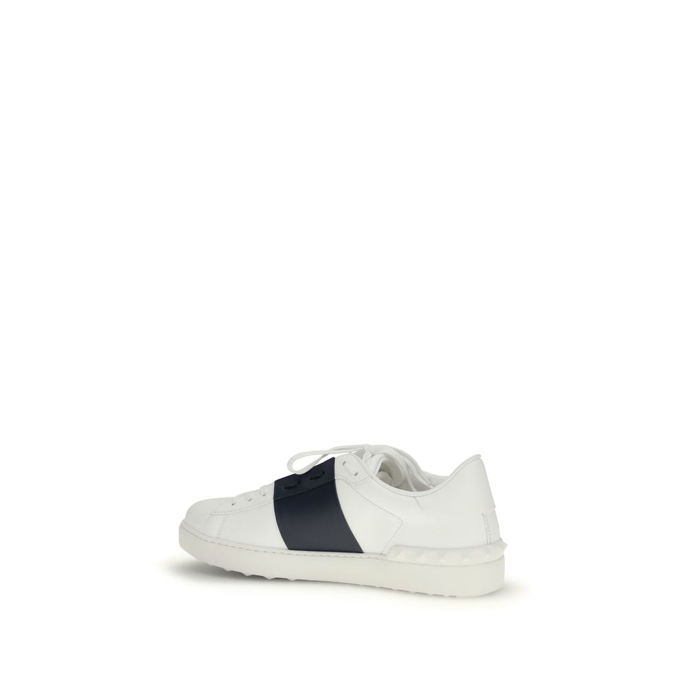 Valentino Garavani Open Sneakers Nere in Pelle con Borchie Bianche