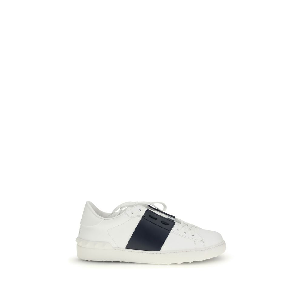 Valentino Garavani Open Sneakers Nere in Pelle con Borchie Bianche