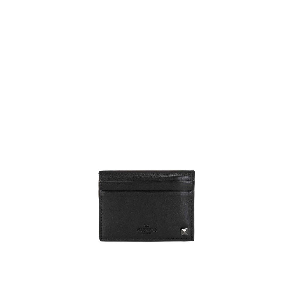 Valentino Garavani Rockstud Porta Carte in Pelle di Vitello Nera