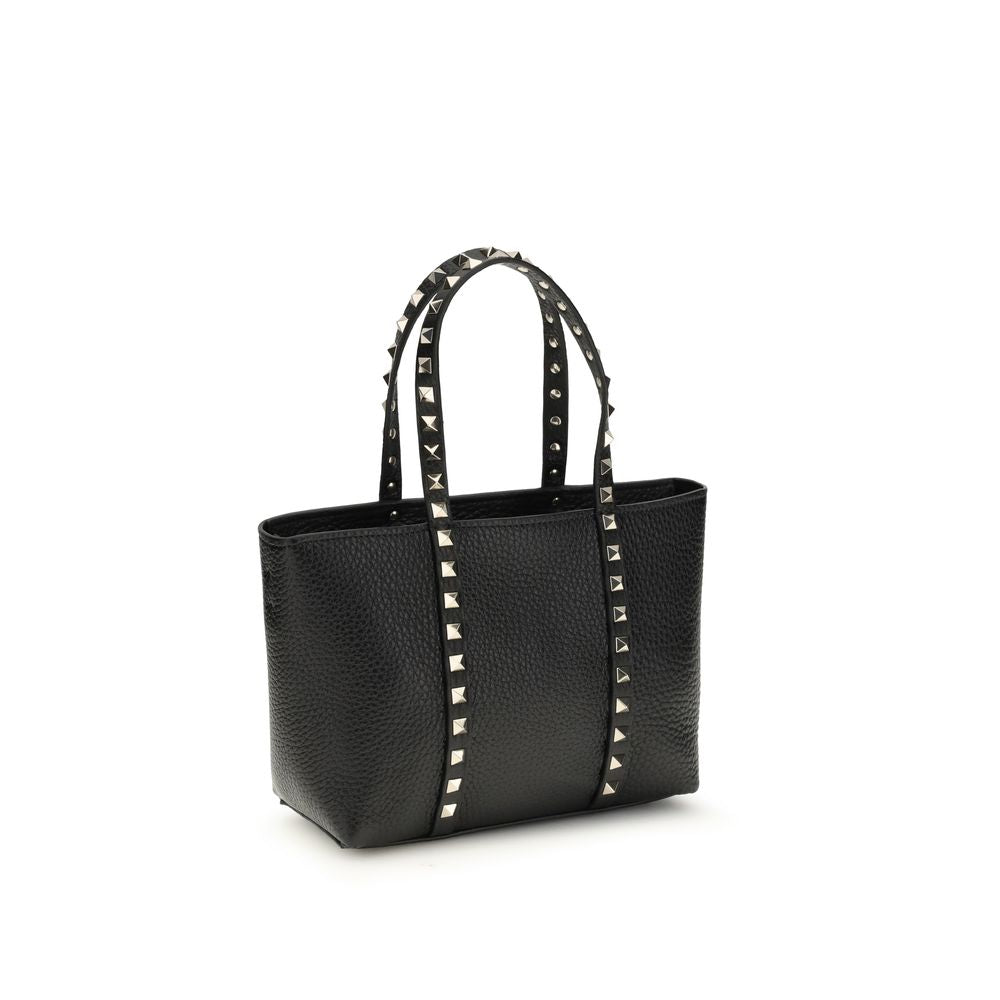 Valentino Garavani Rockstud Small Tote Nera in Pelle Granata Platinum