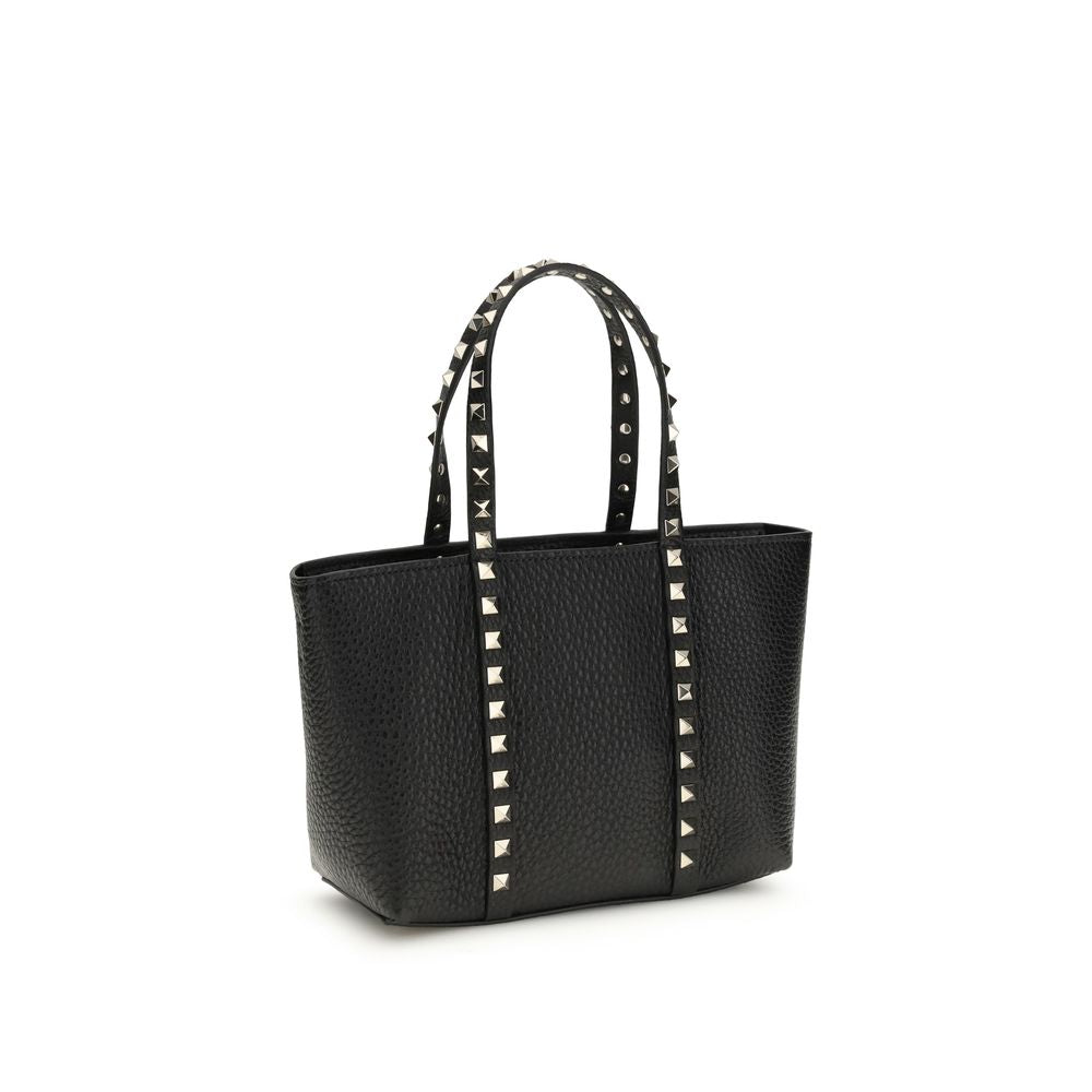 Valentino Garavani Rockstud Small Tote Nera in Pelle Granata Platinum