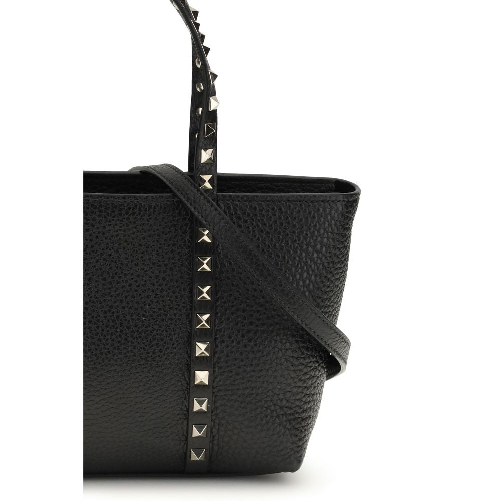 Valentino Garavani Rockstud Small Tote Nera in Pelle Granata Platinum