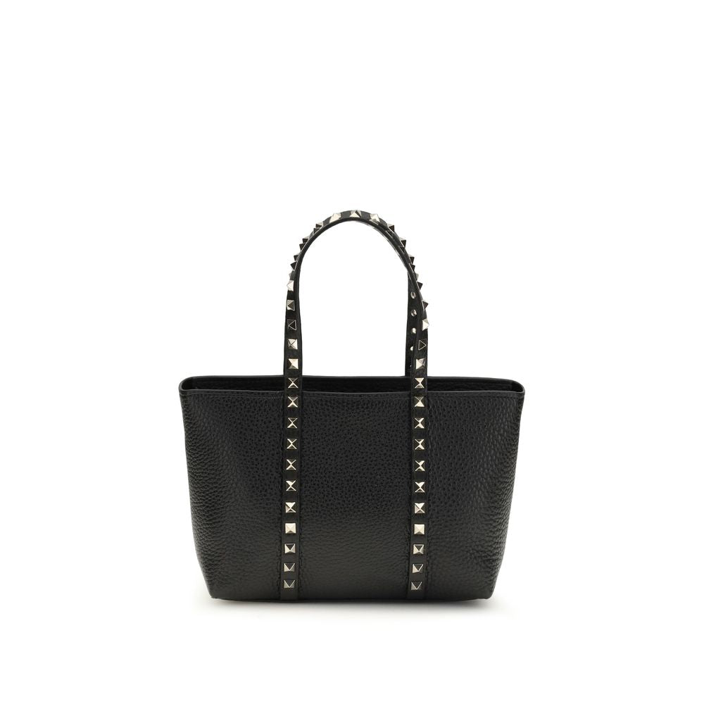Valentino Garavani Rockstud Small Tote Nera in Pelle Granata Platinum