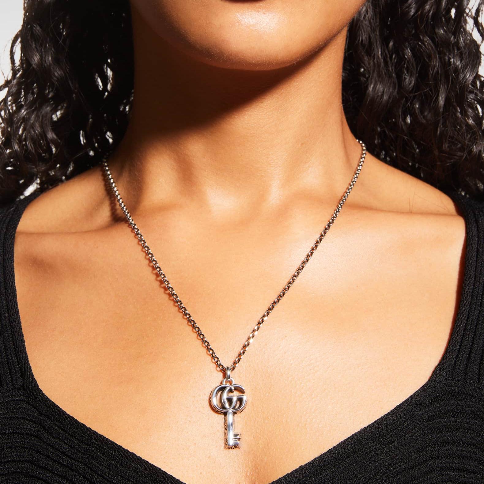 Gucci Marmont YBB627757001 silver key pendant necklace