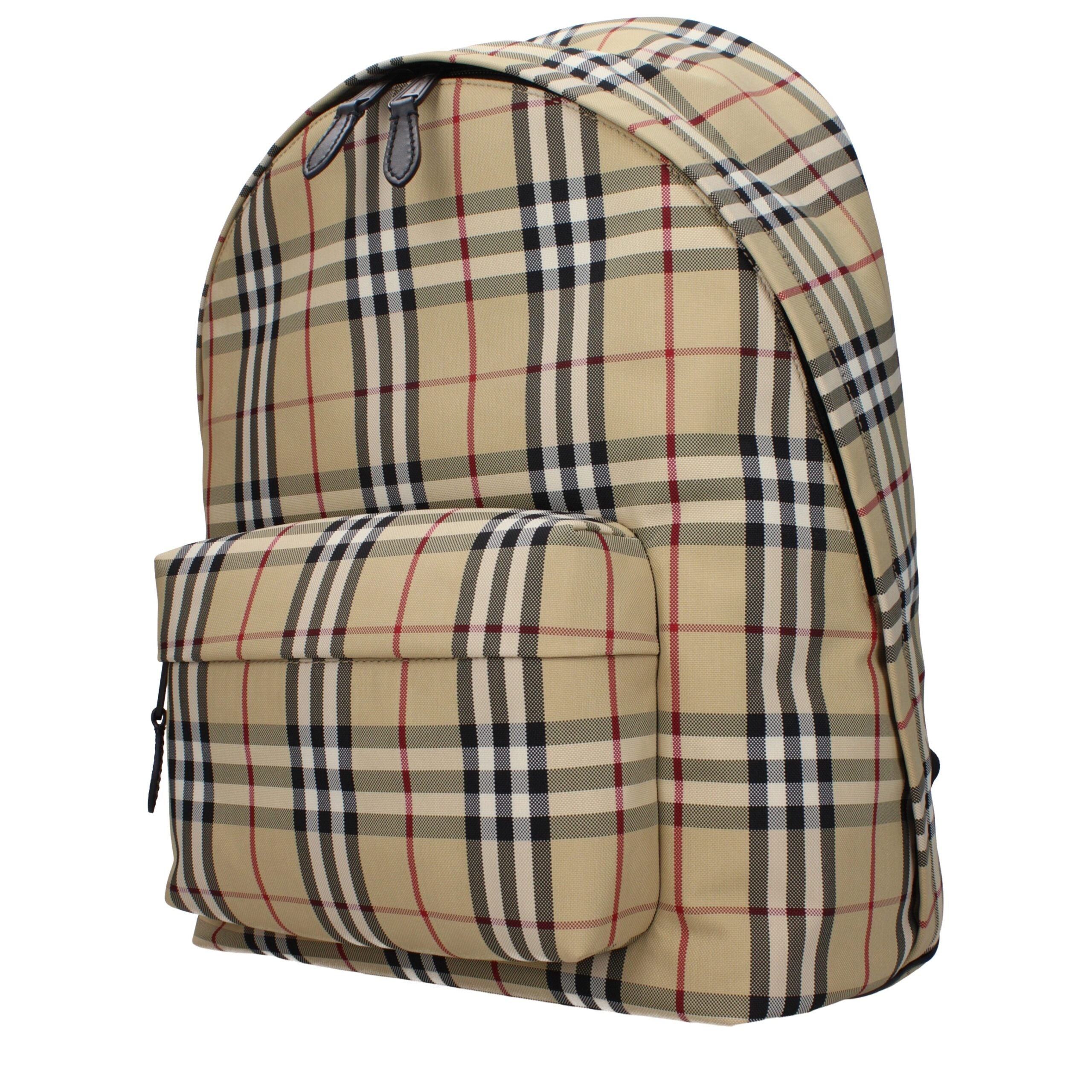 Zaino Burberry Grande in Tessuto Check Beige, Spallacci Regolabili