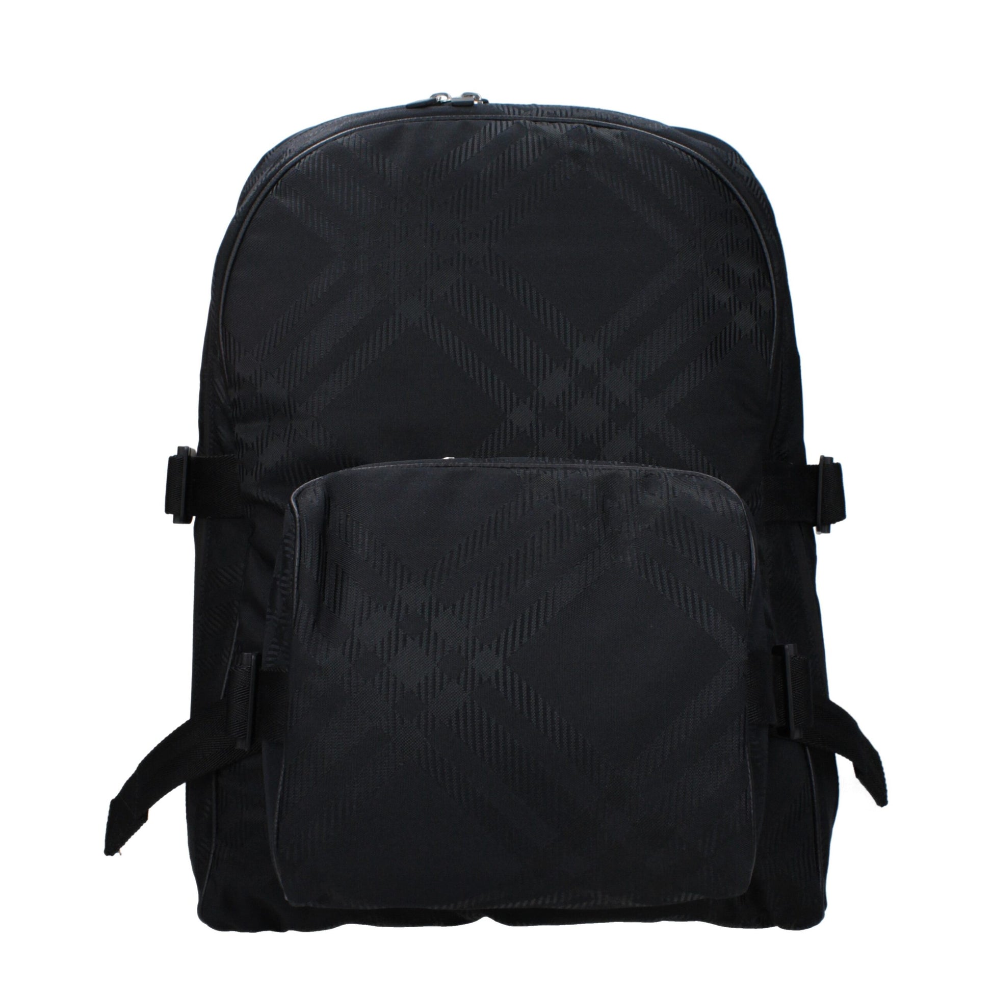 Zaino Burberry Grande in Tessuto Check Nero, Spallacci Regolabili