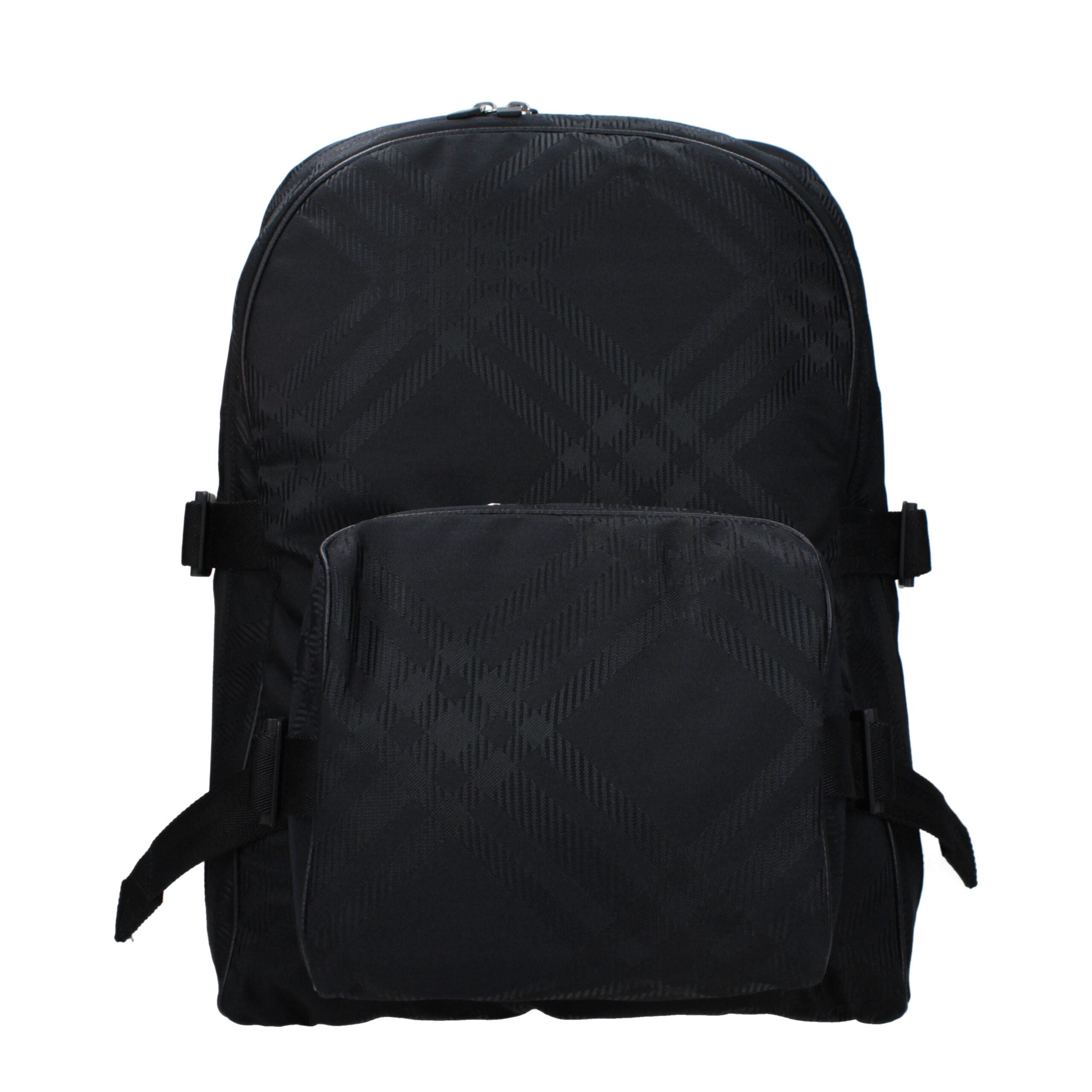 Zaino Burberry Grande in Tessuto Check Nero, Spallacci Regolabili
