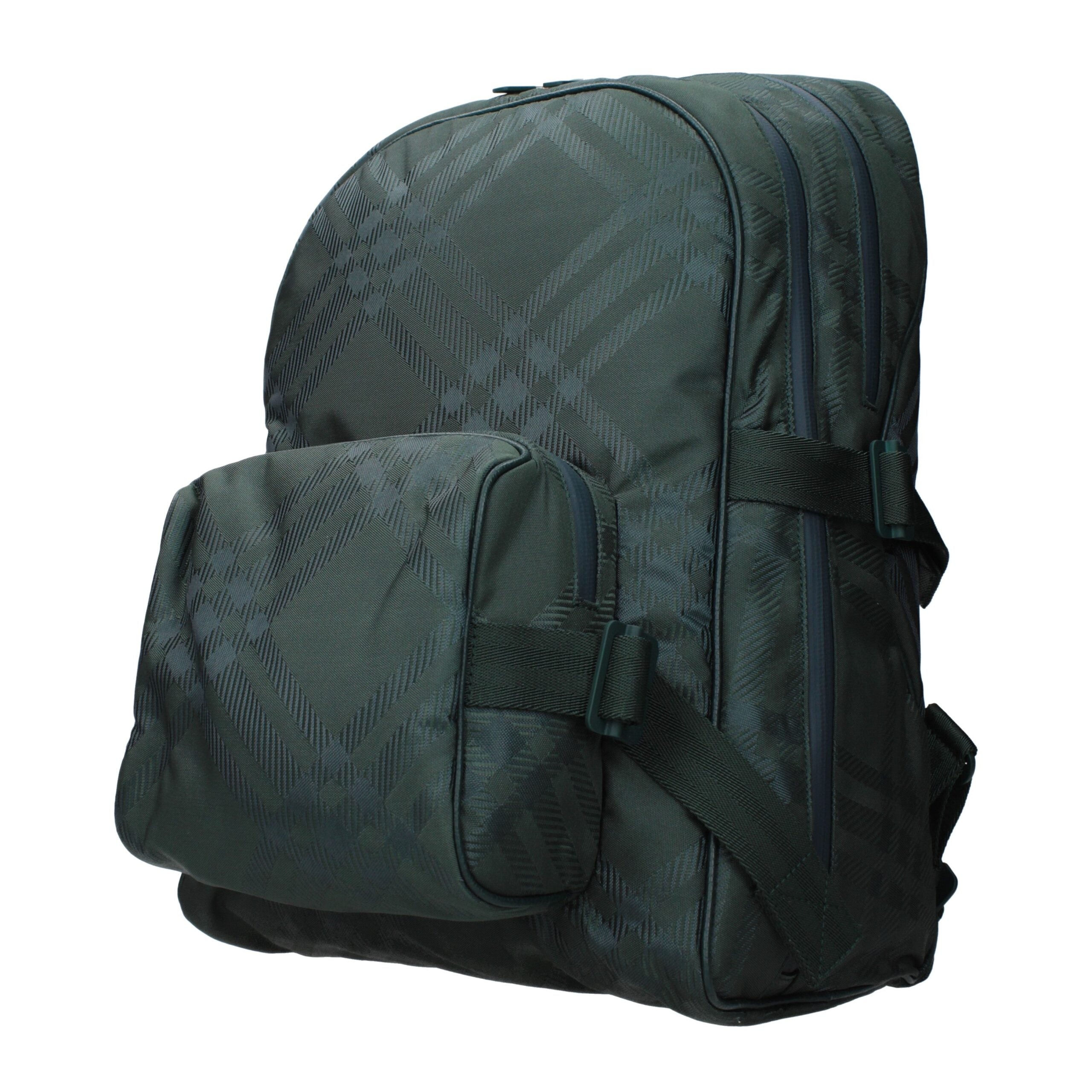 Zaino Burberry Grande in Tessuto Check Verde, Spallacci Regolabili