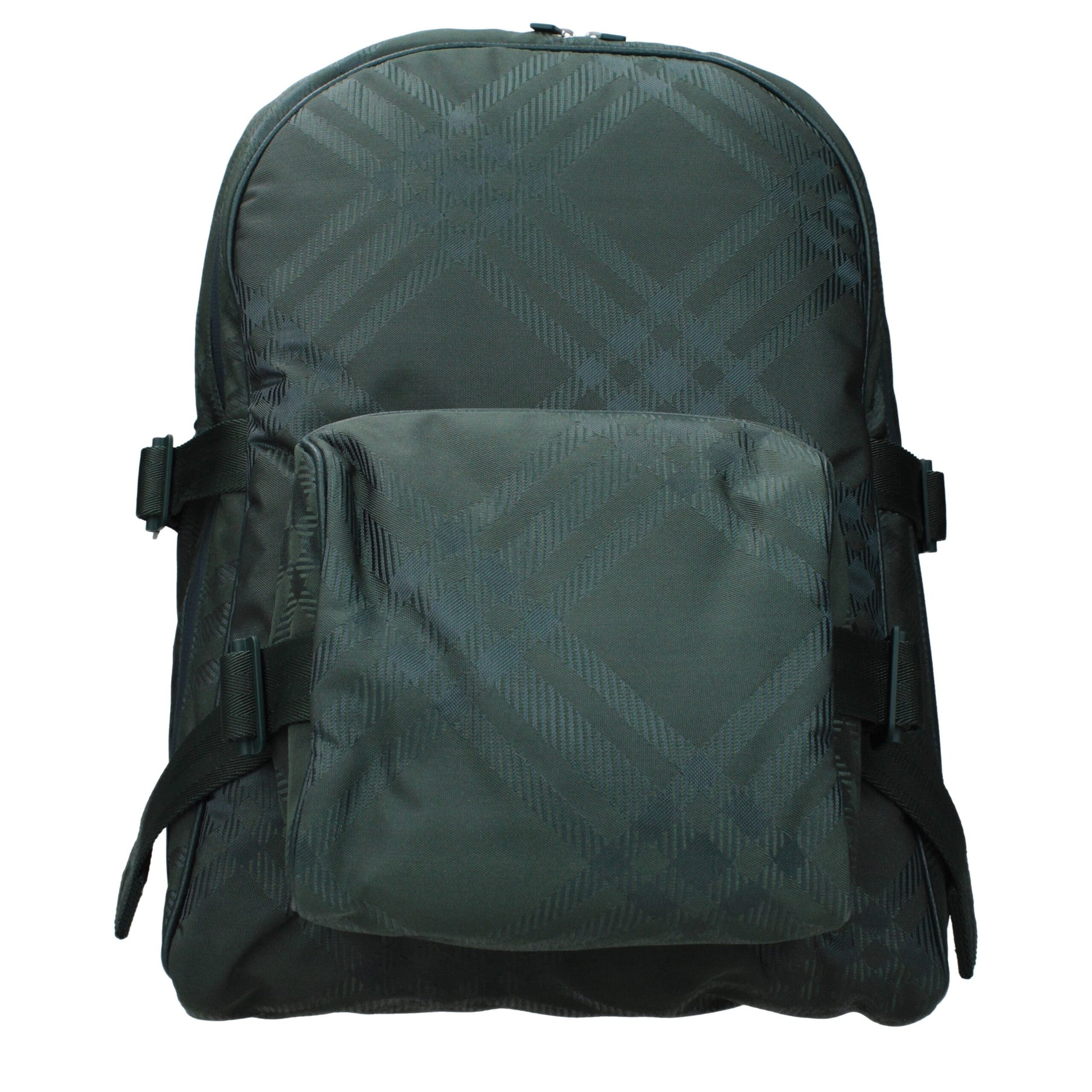 Zaino Burberry Grande in Tessuto Check Verde, Spallacci Regolabili
