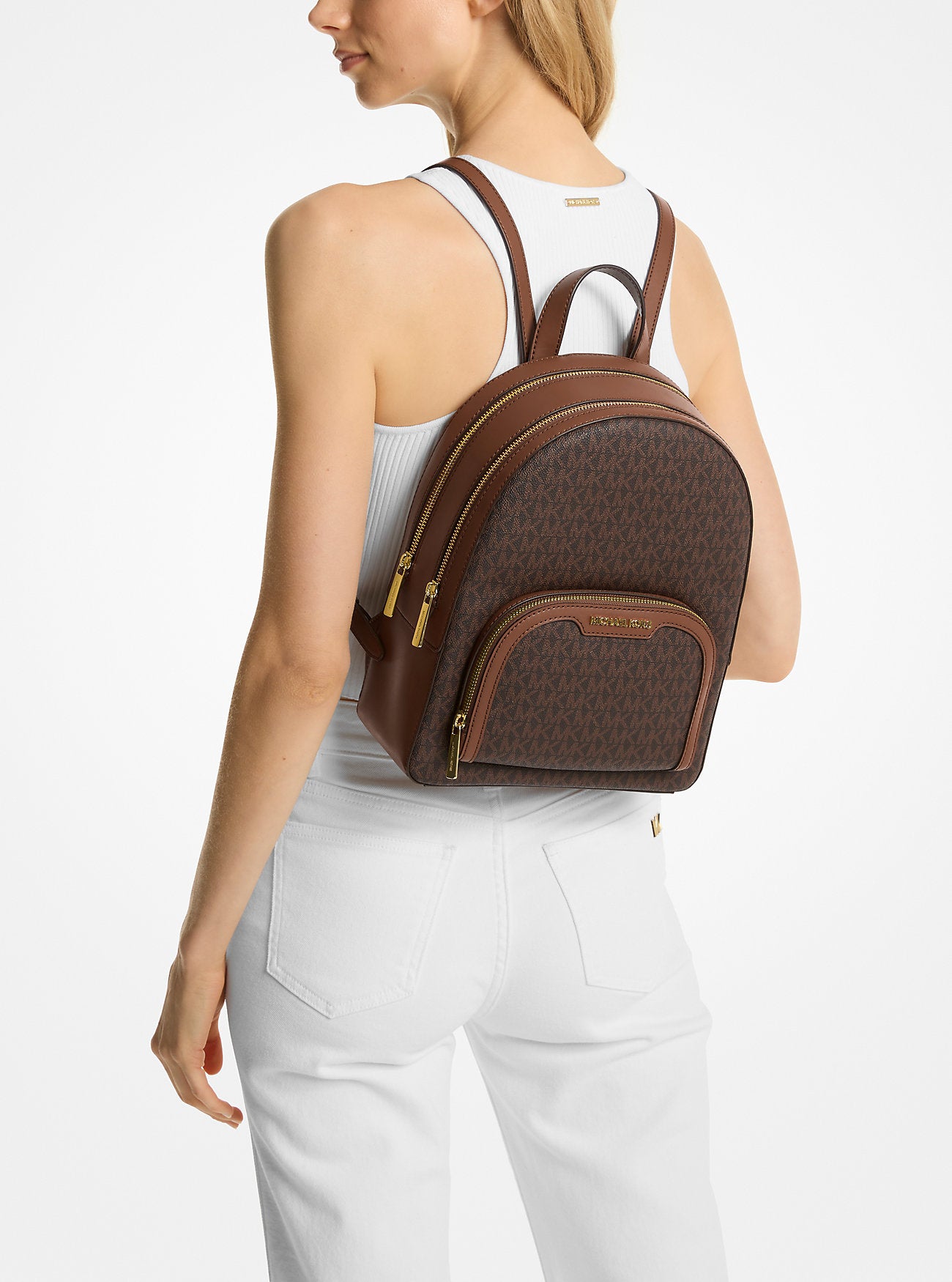Zaino Michael Kors Jaycee Medium in Tela Logata Marrone Scuro